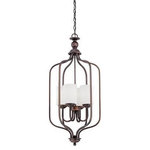Millennium Lighting - Millennium Lighting 3064-RBZ Lansing - 4 Light Pendant - Pendants serve as both an excellent source of illumination and an eye-catching decorative fixture Shade Included: YesLansing Four Light Pendant Rubbed Bronze Etched White Glass *UL Approved: YES *Energy Star Qualified: n/a *ADA Certified: n/a *Number of Lights: Lamp: 4-*Wattage:100w A bulb(s) *Bulb Included:No *Bulb Type:A *Finish Type:Rubbed Bronze