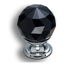 Black Crystal Knob 1 1/8" w/ Polished Chrome Base - Kitchen Cabinetry