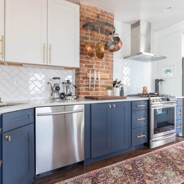 Kitchen, navy cabinets and tile — Southie, Reno interior design by Find Design