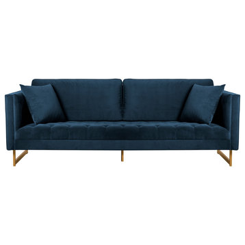 Lenox Velvet Sofa With Brass Legs, Blue