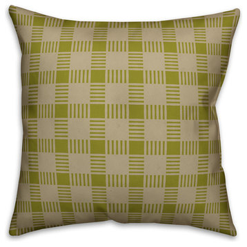 Green Plaid Outdoor Throw Pillow, 20"x20"