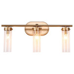 LNC - LNC 21.5 Inch Modern 3-Light Gold Bathroom Vanity Light - This  modern 3-light gold bathroom vanity light from LNC lighting features matte gold finish and clear glass shades, perfect modern gold vanity light for bathroom.Crafted of metal, it features a gold oval backplate and a slim bar to create a sleek and modern look. This piece has a rectangular stainless steel backplate and a sleek pipe-inspired rod in a glossy finish to give your space some extra shine.A trio of seeded glass shades supports three bulbs up to 40W (not included) to cast an ambient glow as you tackle your morning and night routines. Install it with the lights facing up or down in the bathroom to suit your tastes.