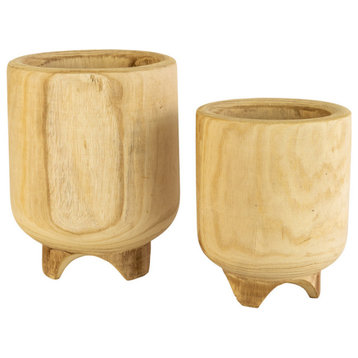 Set of Two Hand Carved Wooden Planters