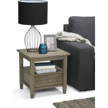 Warm Shaker Solid Wood 20" Rustic End Side Table, Distressed Gray
