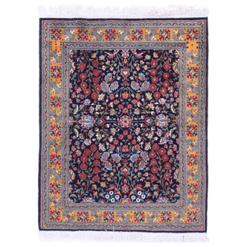 Oriental Rug Indo Tabriz 4'2"x3'4" Hand Knotted Carpet