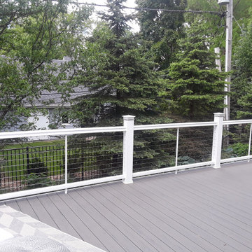 Silver Maple TimberTech Deck with white rails & horizontal cables in Naperville