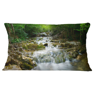 Natural Spring Waterfall Landscape Photography Throw Pillow, 12"x20"