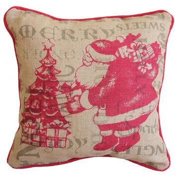 Saint Nick Christmas With Printed Burlap Collection Pillow With Polyester Filled