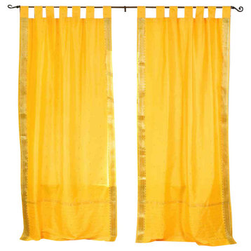 Yellow  Tab Top  Sheer Sari Curtain / Drape / Panel   - 60W x 84L - Pair