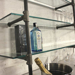 Oxana Industrial Reused Scaffolding 4 Door Sideboard & Glass Shelves - Utility Shelving