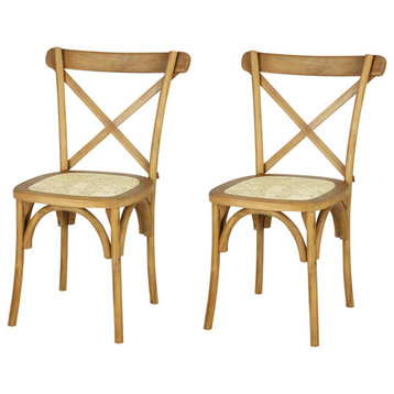 Set of 2 Indoor Outdoor Dining Chair, X-Shaped Back & Natural Cane Seat, Natural
