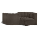 Meridian Furniture - Arc Boucle Fabric Upholstered 4-Pc. Facing Modular Sectional, Brown - Give your living room or den the perfect blend of style and versatility with this Arc boucle fabric curved modular Sectional. Part of the Arc modular furniture collection, this Sectional comes upholstered in rich brown boucle fabric and features deep channel tufting that adds a touch of luxury while enhancing comfort and support. A seamless combination of form and function, this chair can be used with other Arc pieces to create a myriad of configurations in your well-curated room.