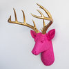 Faux Deer Head Wall Mount - 14 Point Stag Head Antlers, Pink and Gold
