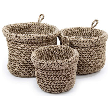 Set of 3 Woven Fabric Planter Basket, 5 x 4 inches, Beige