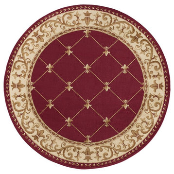 Orleans Traditional Border Area Rug, Red, 5'3" Round