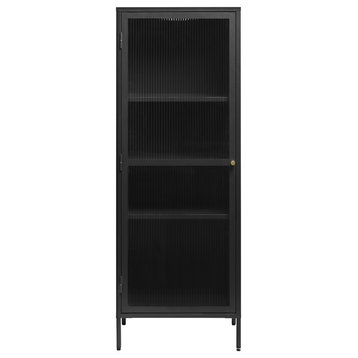 63 H x 15.7 W x 22.5 D Black Steel Tower Cabinet With Gold Accents