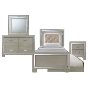 Glamour Youth Twin Platform w/ Trundle 4-Piece Bedroom Set