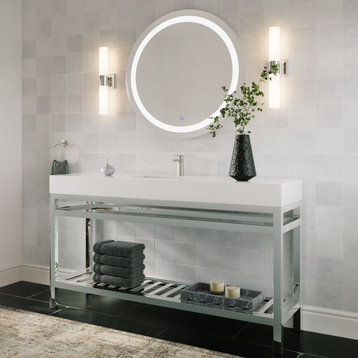 The Nova Bathroom Vanity, Chrome, 60", Single Sink, Freestanding