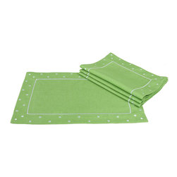 Xia Home Fashions - Polka Dot Embroidered Easy Care Placemats, 13"x19", Green, Set of 4 - Placemats
