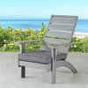 Linon Rey Sturdy Acacia Wood Outdoor Slat Back Chair With Cushion in Gray Finish