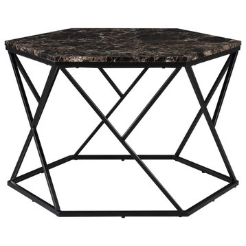 Modern Hexagon Coffee Table, Brown