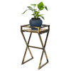 27 Stone Top Plant Stand With X Legs, Black and Gray