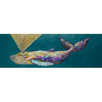 "Jeweled Whale Spray - Teal" Canvas Wall Art by Eli Halpin, 54"x18"