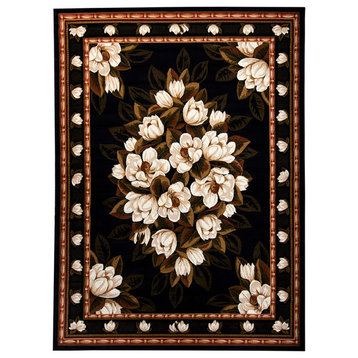 Chandra Ganesh Ganesh5 Floral Rug, Black/Brown/Green/Cream, 5'3"x7'2"