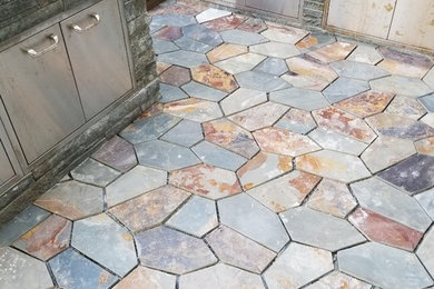 Inspiration for a transitional backyard stone patio kitchen remodel in San Francisco with no cover