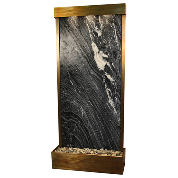 Tranquil River Flush Mount Water Fountain, Black Spider Marble, Rustic Copper