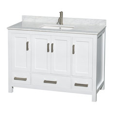 Sheffield Vanity, White, 48", Square, White Carrera Marble