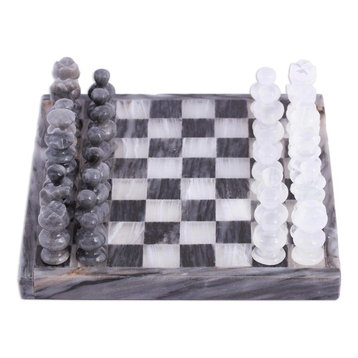 Novica Grey and Ivory Challenge Onyx and Marble Chess Set