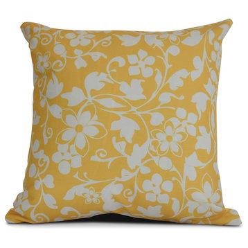 18 x18", Floral Outdoor Pillow, Yellow