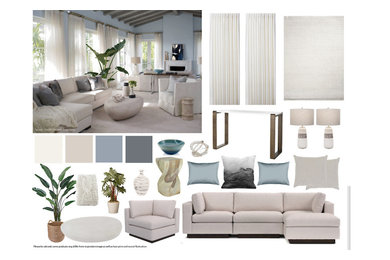 E-Design White, Ivory, Gray, Blue Coastal Living Room