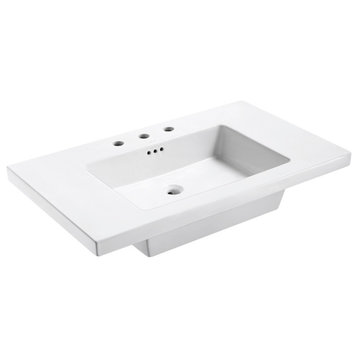 Eclipse 37"x22" Ceramic Vanity Top in White, 8" Widespread Faucet Drilling