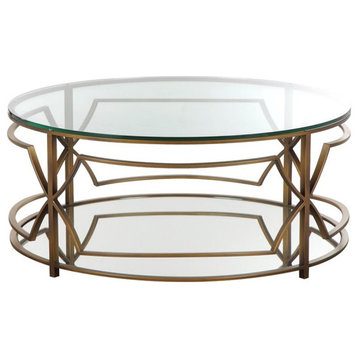 American Home Classic Edward Round Metal-Glass Coffee Table in Brushed Brass