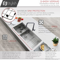 STYLISH 42"x19 W" Undermount 70/30 Double Bowl 16G Workstation Kitchen Sink