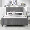 Zara Channel Tufted Velvet Upholstered Bed With Custom Gold Legs, Gray, Queen