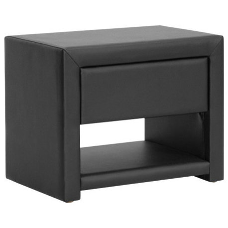 Baxton Studio Massey Black Upholstered Modern Nightstand