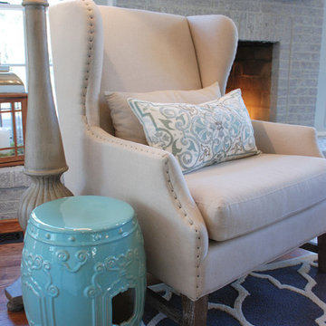 Aqua & Gray Geometric Rug Family Room