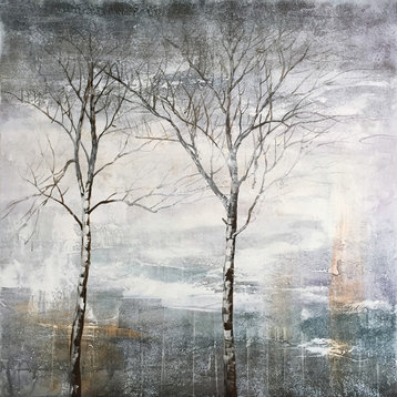 Hand Painted Trees by Lake Wall Decor Artwork