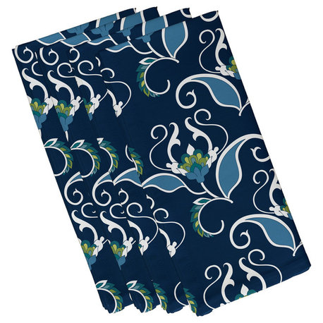 22"x22" West Indies, Floral Print Napkin, Blue, Set of 4