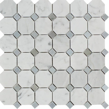 Carrara Polished Marble Octagon Mosaic (With Blue-Gray Dots), 10 sq.ft.
