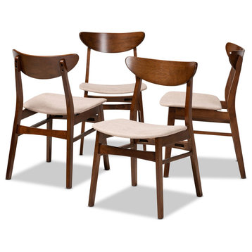 Parlin Light Beige Upholstered and Walnut Brown Wood 4-Piece Dining Chair Set