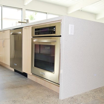 Palm Springs Mid-Century Kitchen Island with Caesarstone Countertop Floor Drop