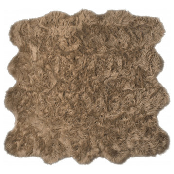 6' X 6' Tan Faux Fur Washable Non Skid Area Rug