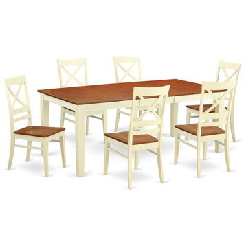 7-Piece Formal Dining Room Set, Table and 6 Chairs, Buttermilk/Cherry