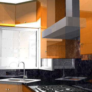Settle- Design Rendering of Modern Orange Gloss and White Gloss Kitchen Remodel