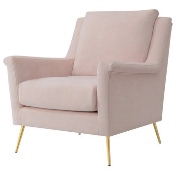 Elegant Accent Chair, Angled Gold Legs and Comfortable Oversized Deep Seat, Blush