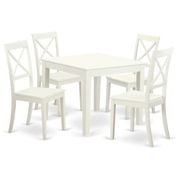 5-Piece Small Kitchen Table Set and 4 Hard Wood Dining Chairs, Linen White